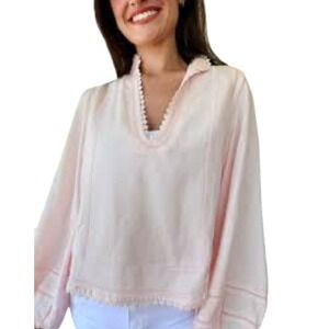 Dear Friends Pink Linen Sailor Collar Blouse Lace Trim Made in USA XL LN1138-1P